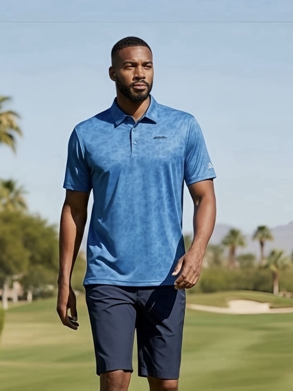 Adidas Blue Golf Polo Shirt Men’s Medium | Ultimate365 3-Bar Logo Floral Pattern
